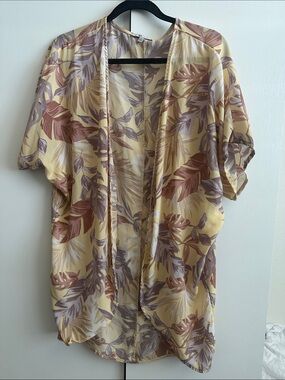 Yellow Floral Open-Front Swim Coverup Kimono